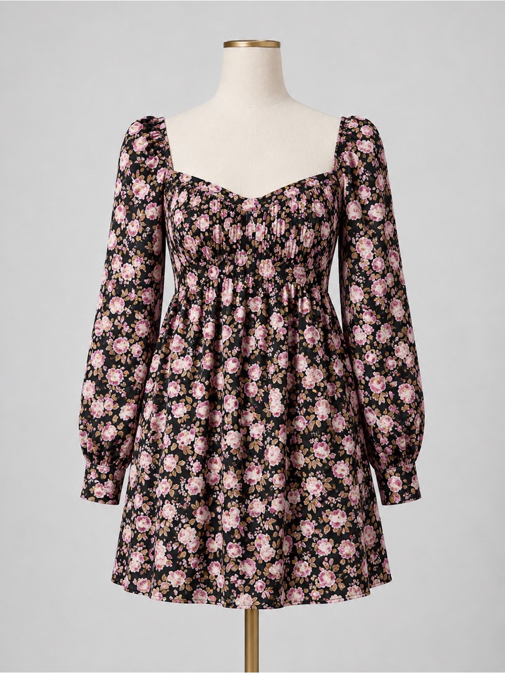 For Love & Lemons Black Pink Satin Floral Open Back Long Sleeve Top XXS NWT